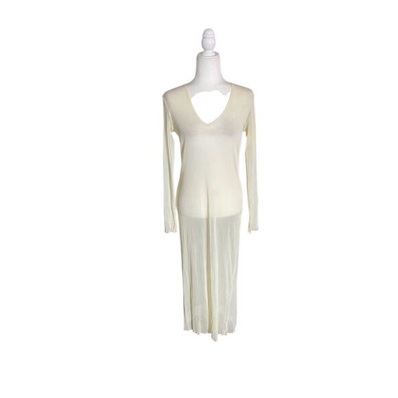 Vintage 90s Ralph Lauren Sheer Cream Maxi Dress | Festival Fashion Boho Layering - Picture 1 of 5
